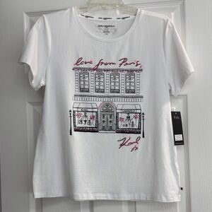 Karl Lagerfeld Pink and White Short Sleeve Tee